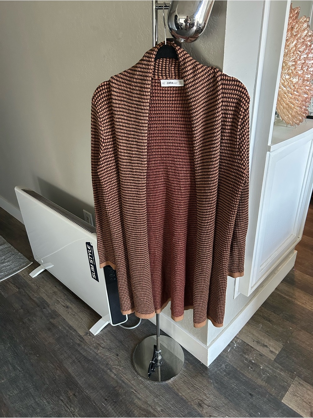 Zara Two-Tone Brown Open-Front Knit Cardigan